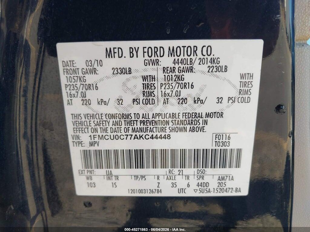 1FMCU0C77AKC44448 2010 FORD ESCAPE photo no. 9