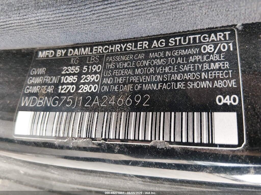 WDBNG75J12A246692 2002 MERCEDES-BENZ S 500 photo no. 9