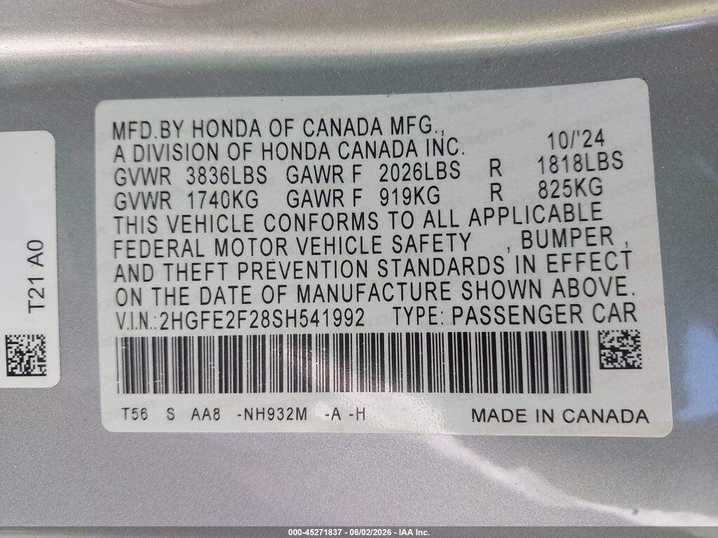 2HGFE2F28SH541992 2025 HONDA CIVIC photo no. 9