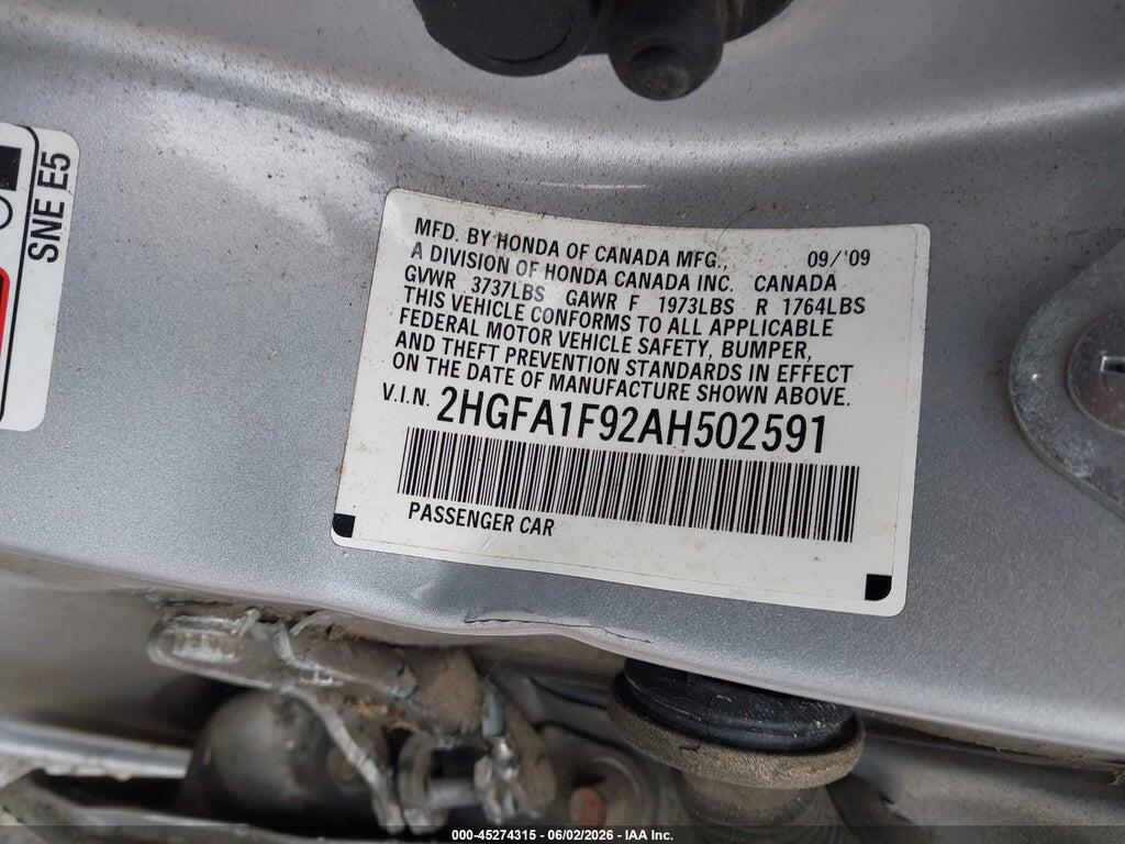 2HGFA1F92AH502591 2010 HONDA CIVIC photo no. 9
