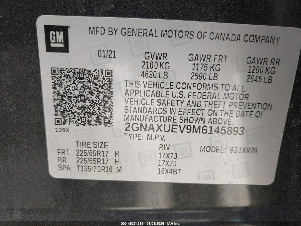 2GNAXUEV9M6145893 2021 CHEVROLET EQUINOX photo no. 9