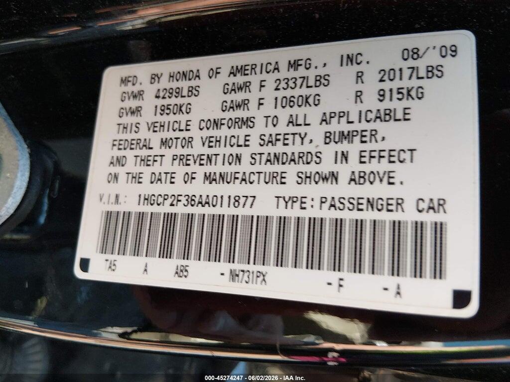 1HGCP2F36AA011877 2010 HONDA ACCORD photo no. 9