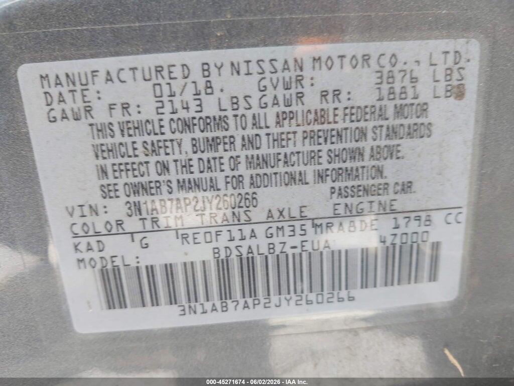 3N1AB7AP2JY260266 2018 NISSAN SENTRA photo no. 9
