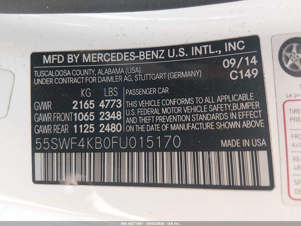 55SWF4KB0FU015170 2015 MERCEDES-BENZ C 300 photo no. 9