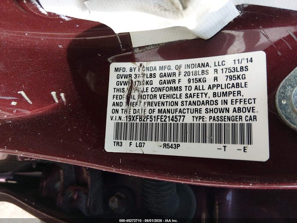 19XFB2F51FE214577 2015 HONDA CIVIC photo no. 9