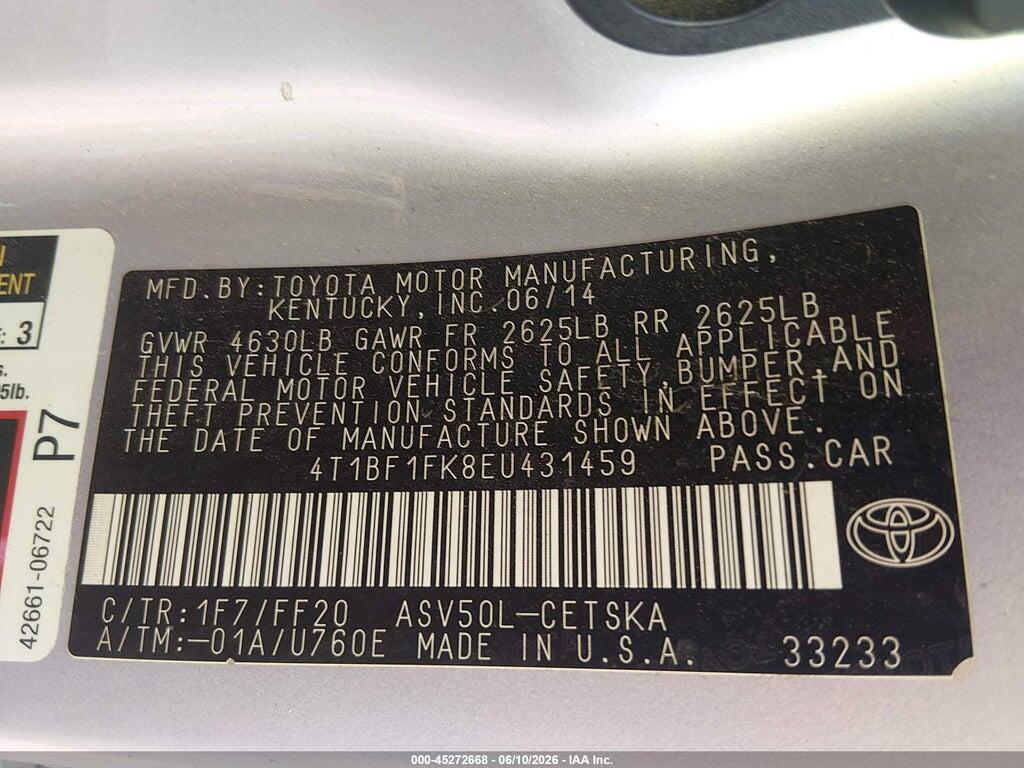 4T1BF1FK8EU431459 2014 TOYOTA CAMRY photo no. 9