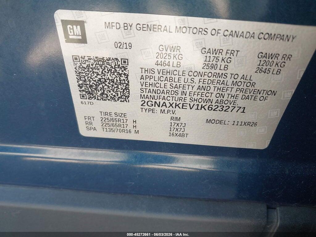 2GNAXKEV1K6232771 2019 CHEVROLET EQUINOX photo no. 9