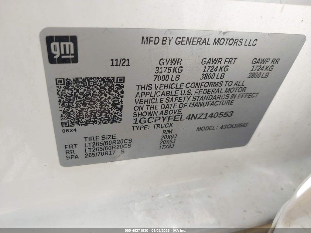 1GCPYFEL4NZ140553 2022 CHEVROLET SILVERADO 1500 LTD photo no. 9