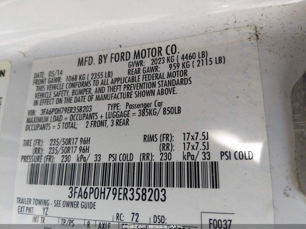 3FA6P0H79ER358203 2014 FORD FUSION photo no. 9