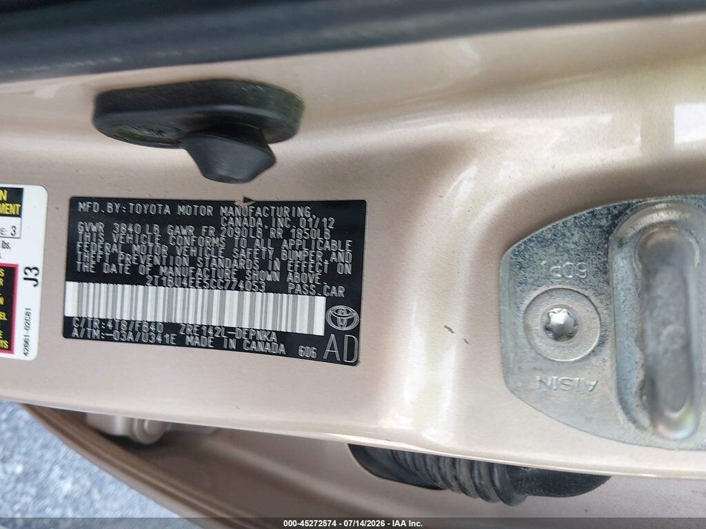 2T1BU4EE5CC774053 2012 TOYOTA COROLLA photo no. 9