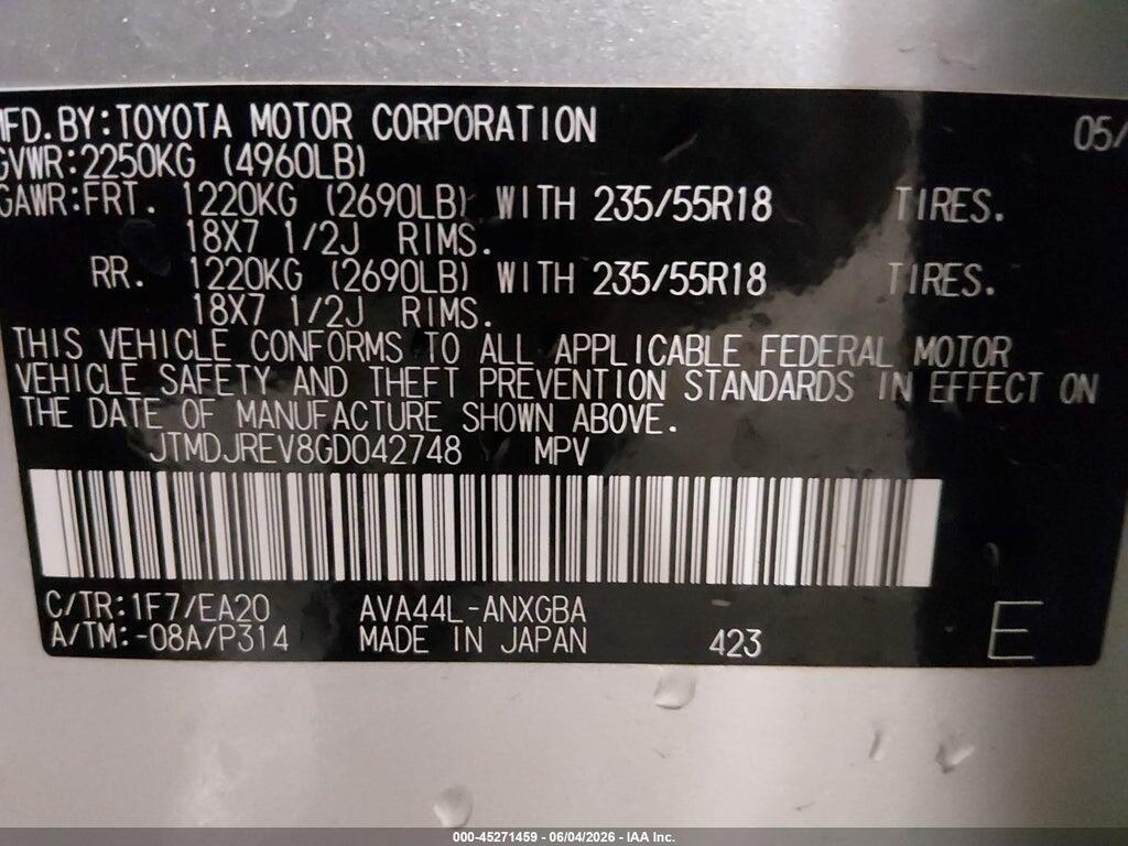 JTMDJREV8GD042748 2016 TOYOTA RAV4 HYBRID photo no. 9