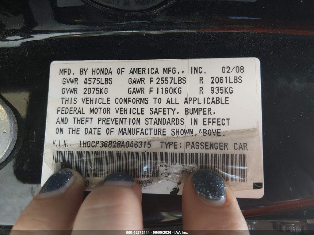 1HGCP36828A046315 2008 HONDA ACCORD photo no. 9
