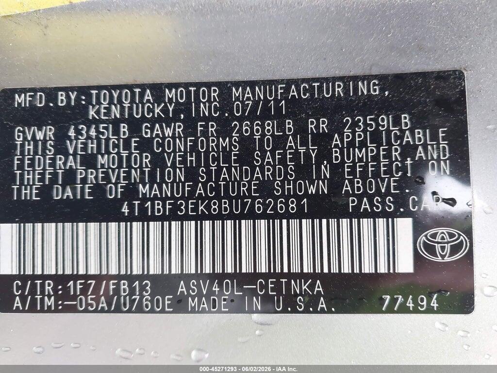 4T1BF3EK8BU762681 2011 TOYOTA CAMRY photo no. 9