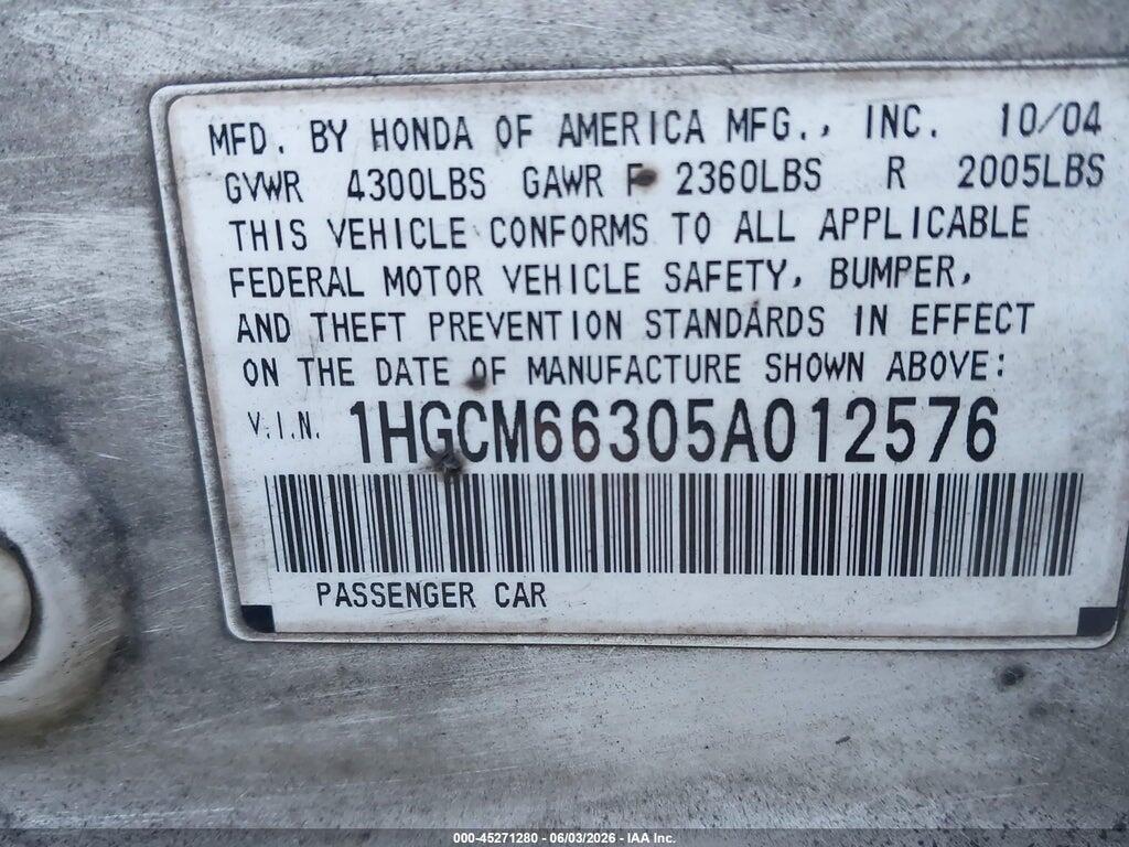 1HGCM66305A012576 2005 HONDA ACCORD photo no. 9