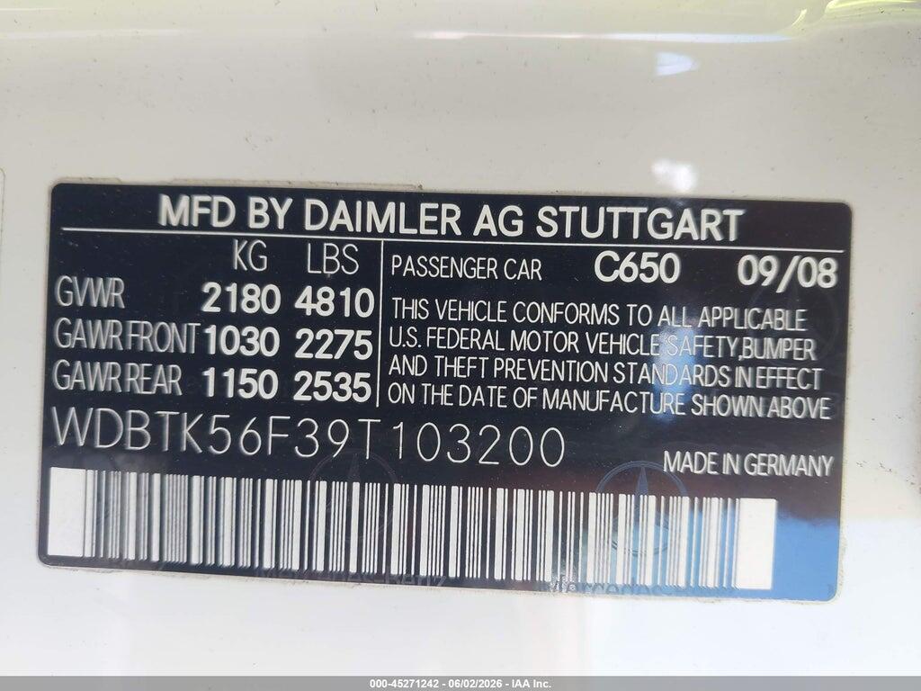 WDBTK56F39T103200 2009 MERCEDES-BENZ CLK 350 photo no. 9