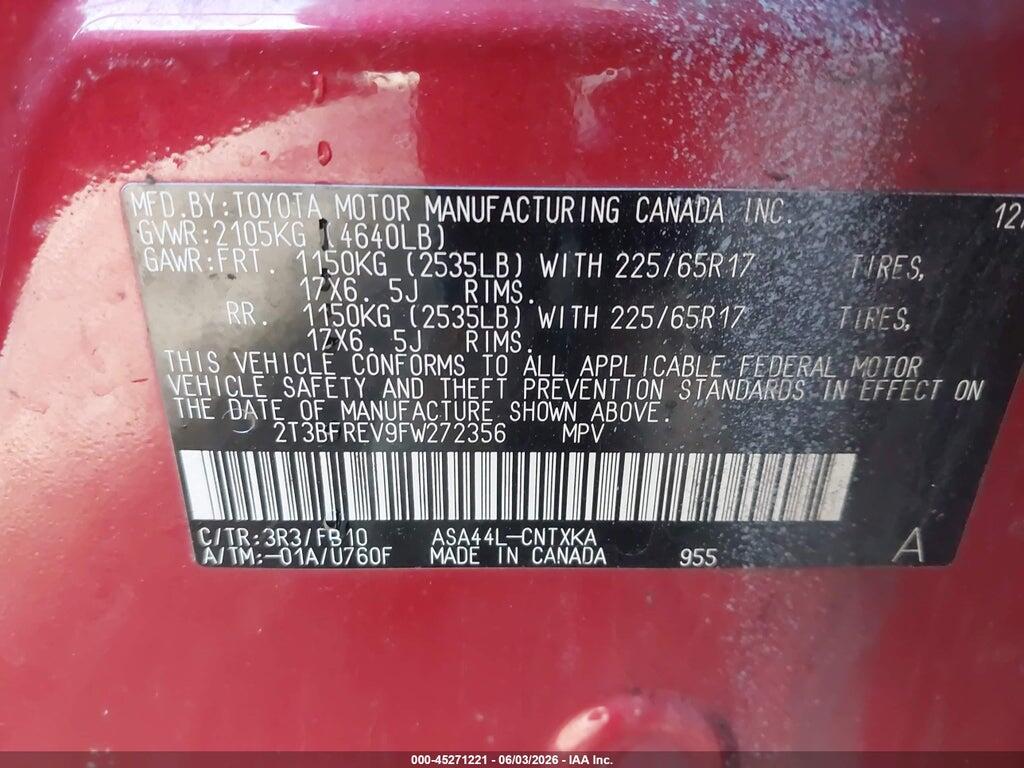 2T3BFREV9FW272356 2015 TOYOTA RAV4 photo no. 9