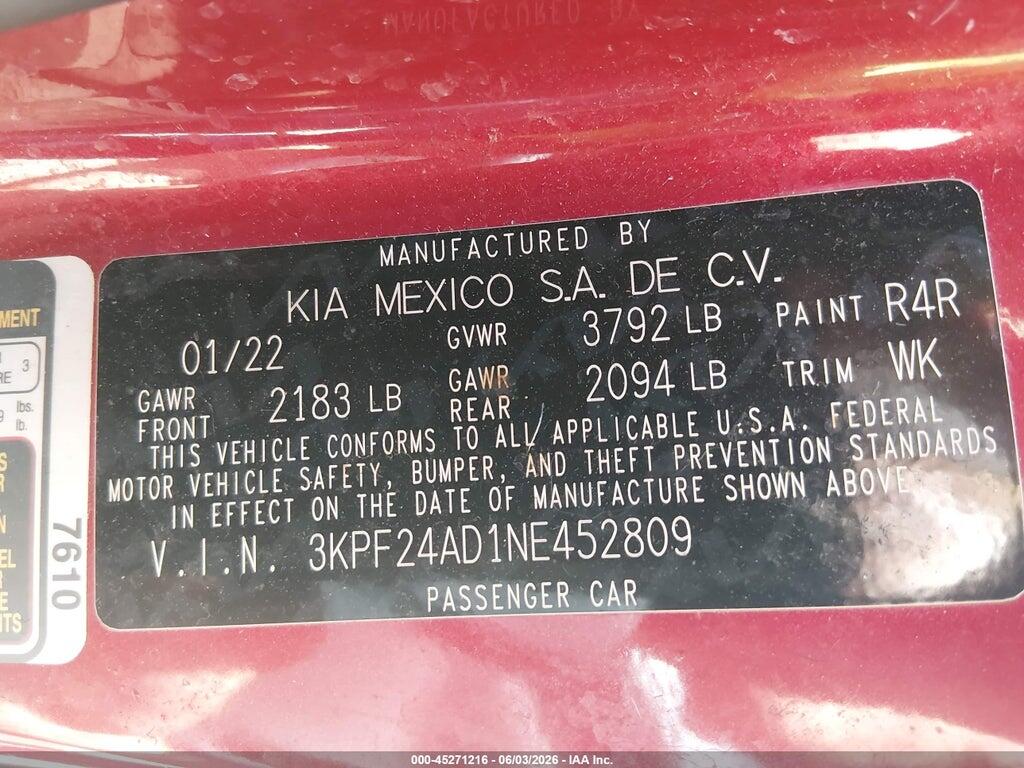 3KPF24AD1NE452809 2022 KIA FORTE photo no. 9