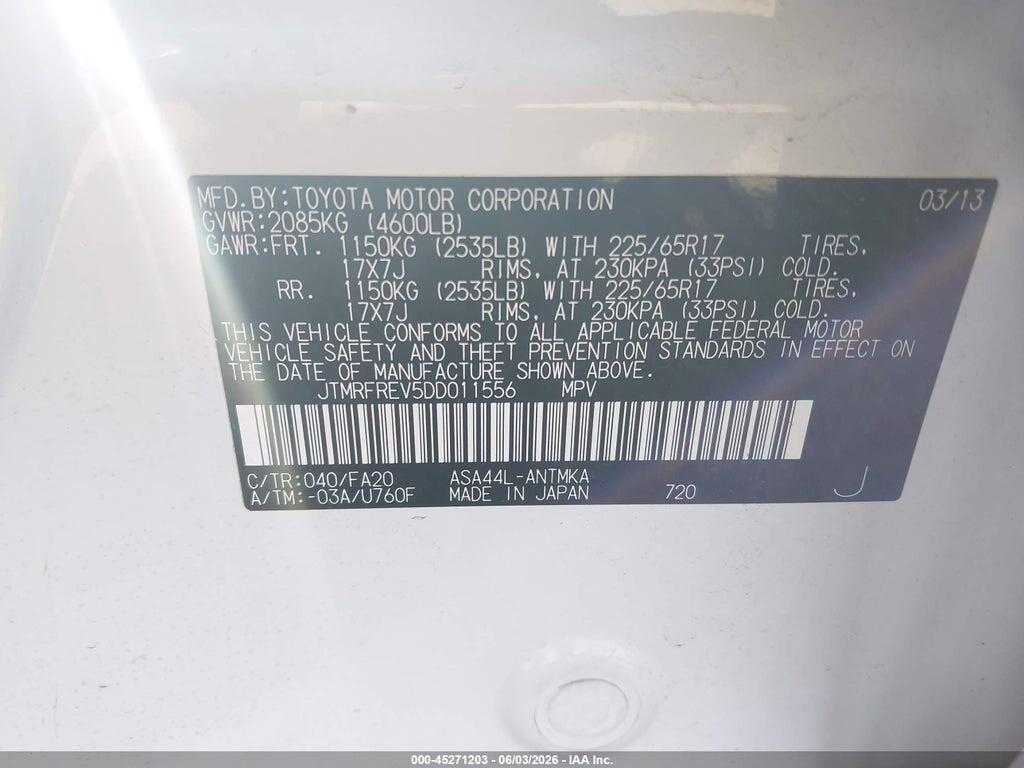 JTMRFREV5DD011556 2013 TOYOTA RAV4 photo no. 9