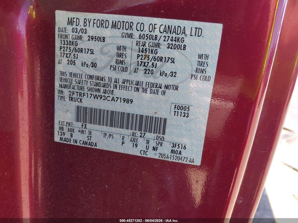 2FTRF17W93CA71989 2003 FORD F-150 photo no. 9