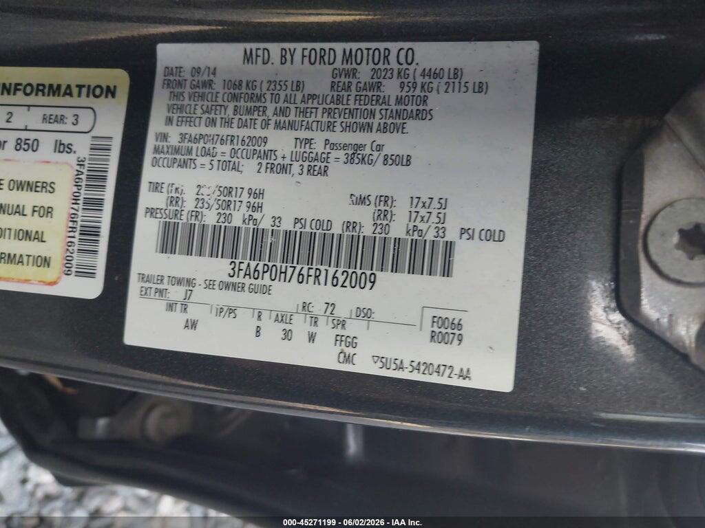 3FA6P0H76FR162009 2015 FORD FUSION photo no. 9