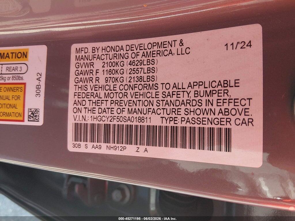 1HGCY2F50SA018811 2025 HONDA ACCORD HYBRID photo no. 9