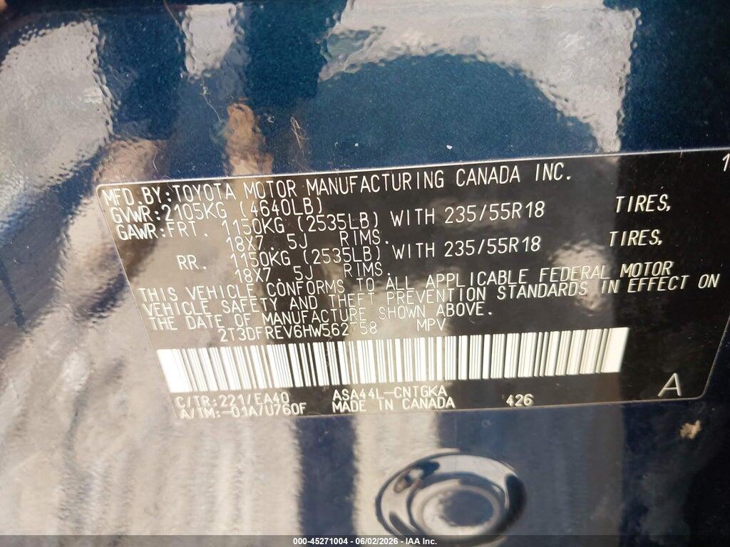 2T3DFREV6HW562758 2017 TOYOTA RAV4 photo no. 9