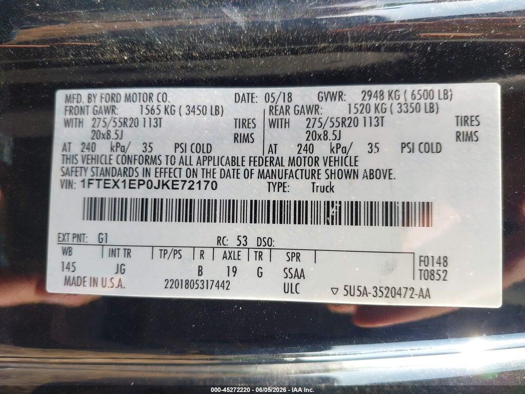 1FTEX1EP0JKE72170 2018 FORD F-150 photo no. 9