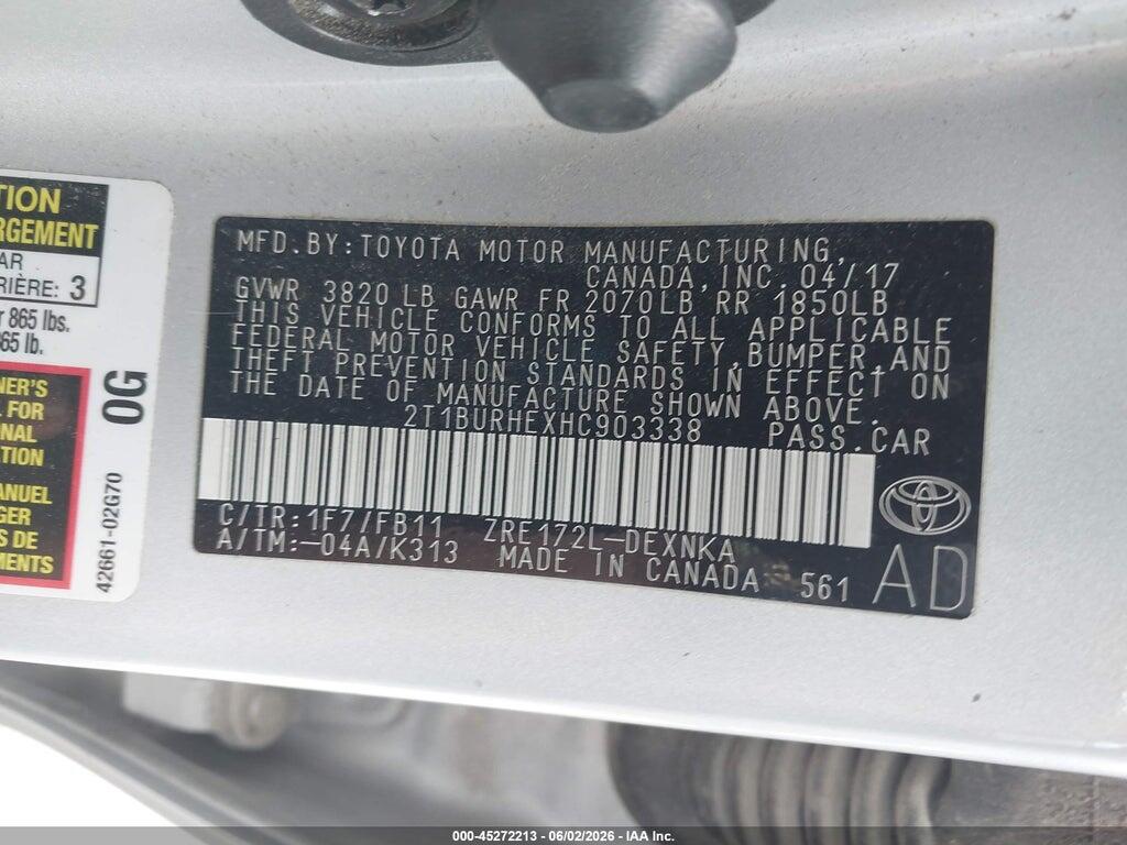 2T1BURHEXHC903338 2017 TOYOTA COROLLA photo no. 9