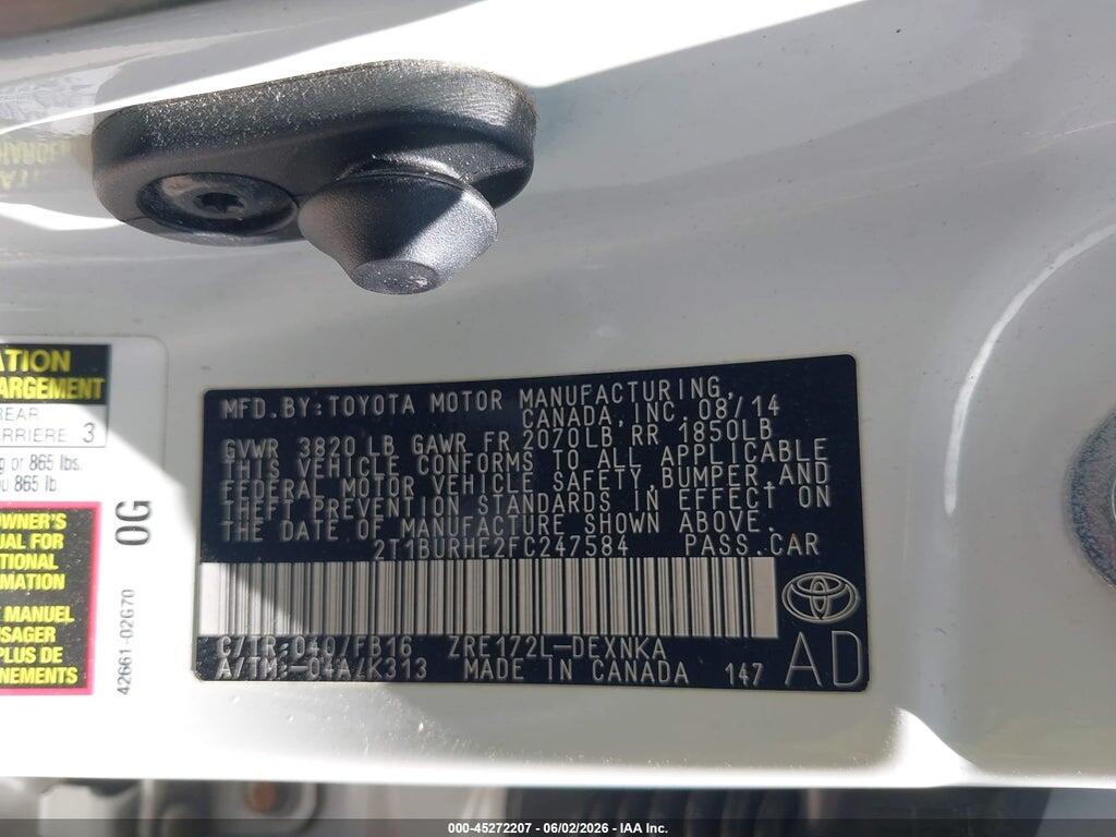 2T1BURHE2FC247584 2015 TOYOTA COROLLA photo no. 9