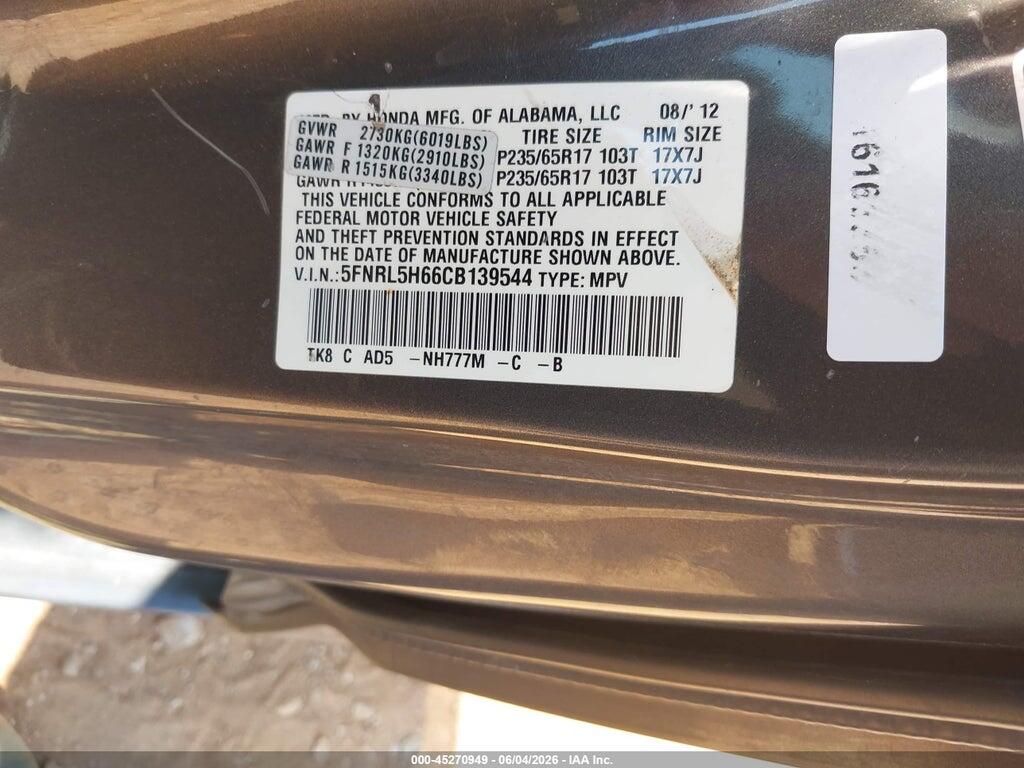 5FNRL5H66CB139544 2012 HONDA ODYSSEY photo no. 9