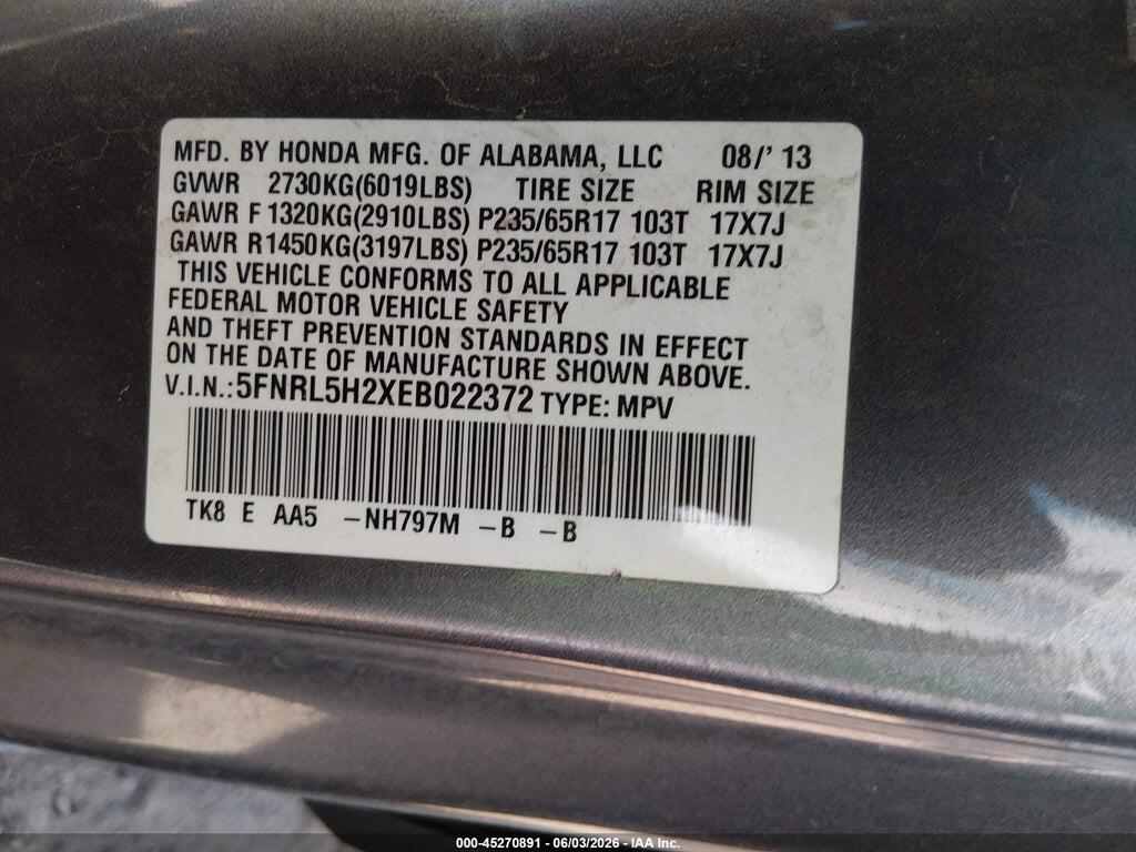 5FNRL5H2XEB022372 2014 HONDA ODYSSEY photo no. 9