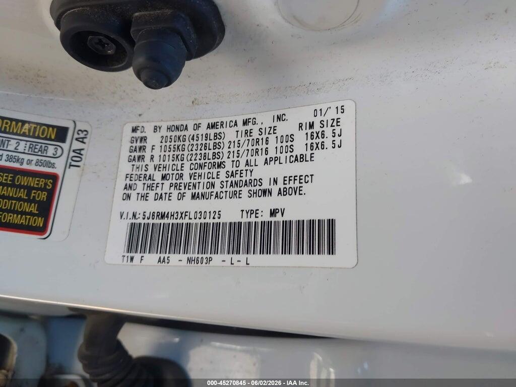 5J6RM4H3XFL030125 2015 HONDA CR-V photo no. 9