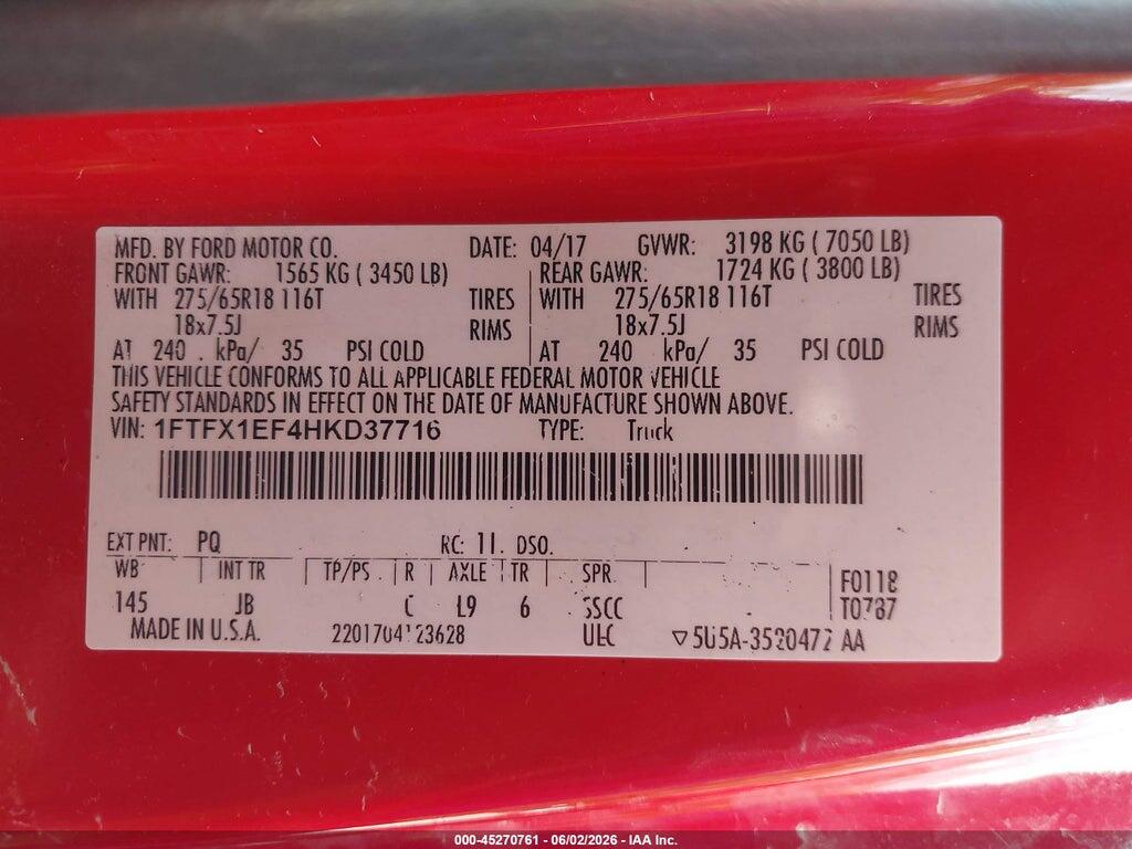 1FTFX1EF4HKD37716 2017 FORD F-150 photo no. 9