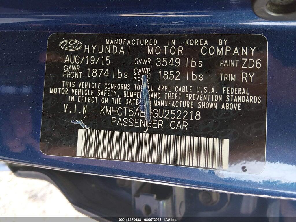 KMHCT5AEXGU252218 2016 HYUNDAI ACCENT photo no. 9