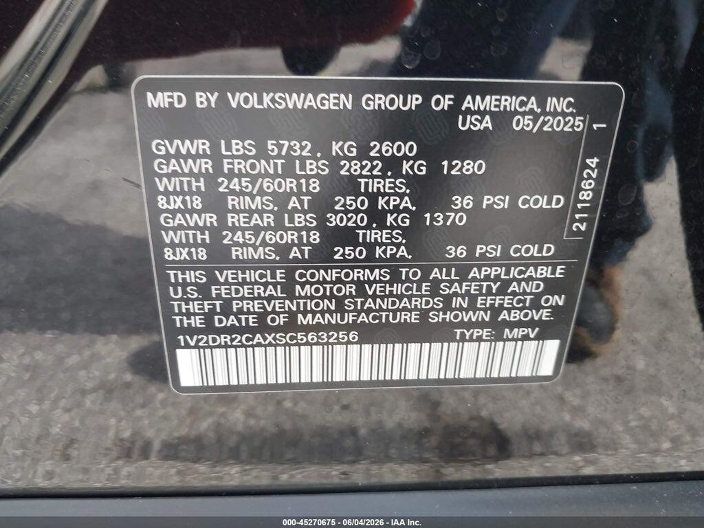 1V2DR2CAXSC563256 2025 VOLKSWAGEN ATLAS photo no. 9