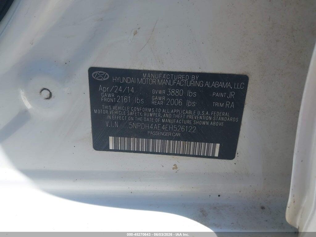 5NPDH4AE4EH526122 2014 HYUNDAI ELANTRA photo no. 9