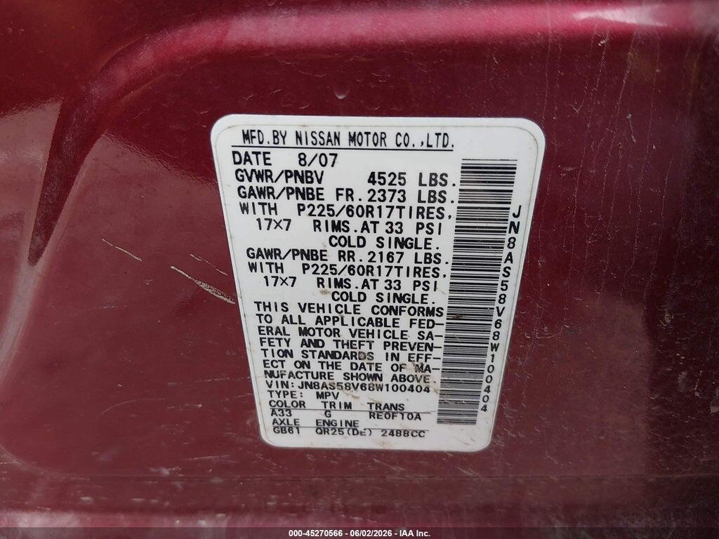 JN8AS58V68W100404 2008 NISSAN ROGUE photo no. 9