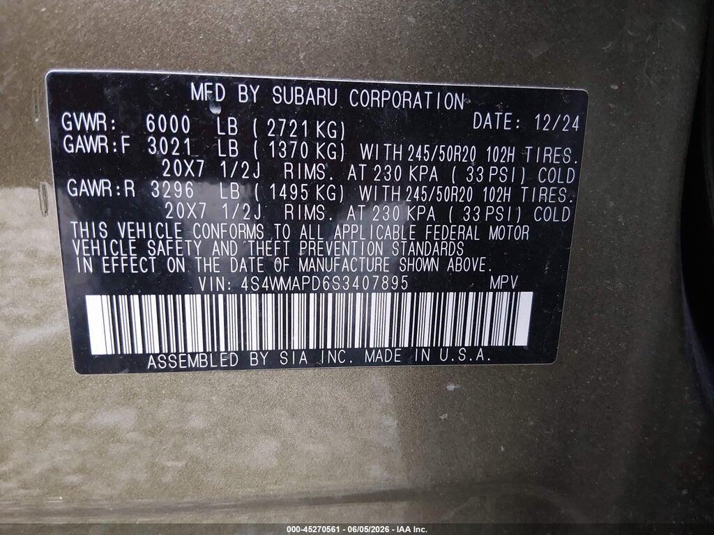 4S4WMAPD6S3407895 2025 SUBARU ASCENT photo no. 9