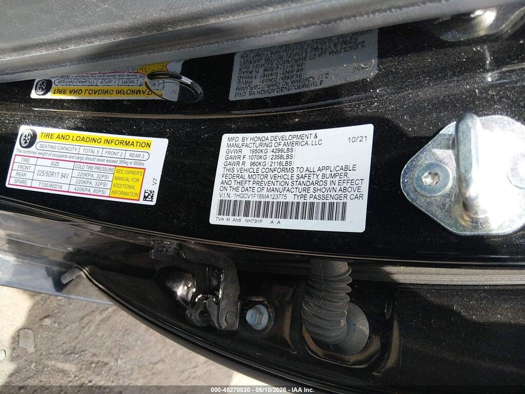 1HGCV1F16MA123775 2021 HONDA ACCORD photo no. 9