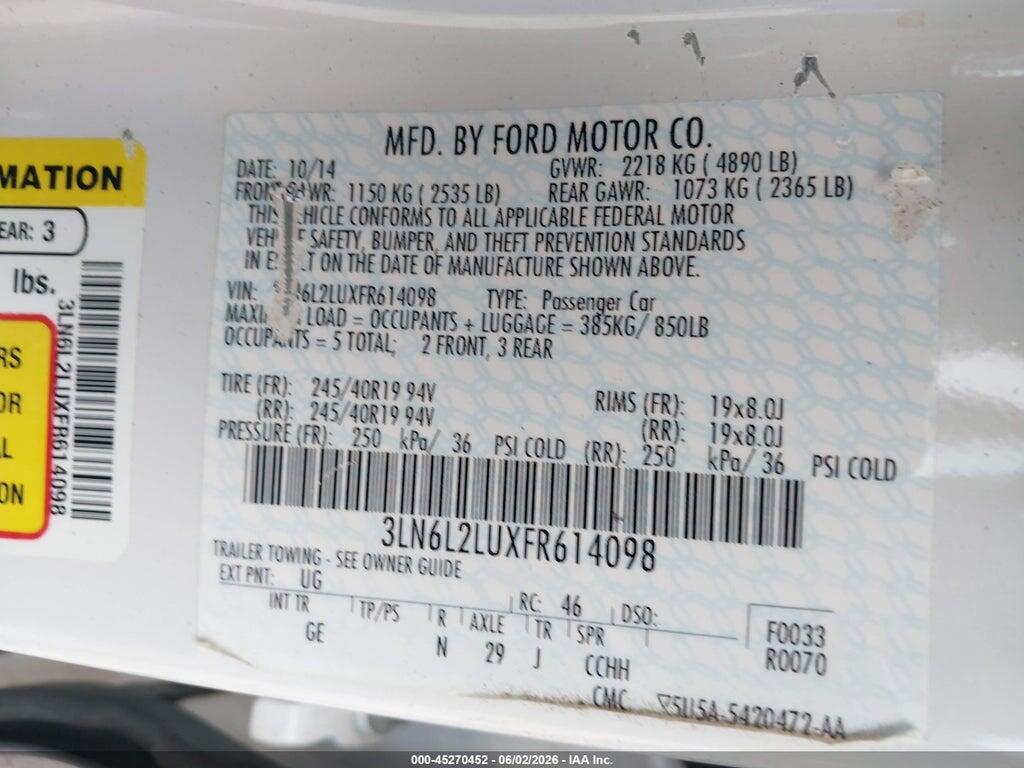 3LN6L2LUXFR614098 2015 LINCOLN MKZ HYBRID photo no. 9