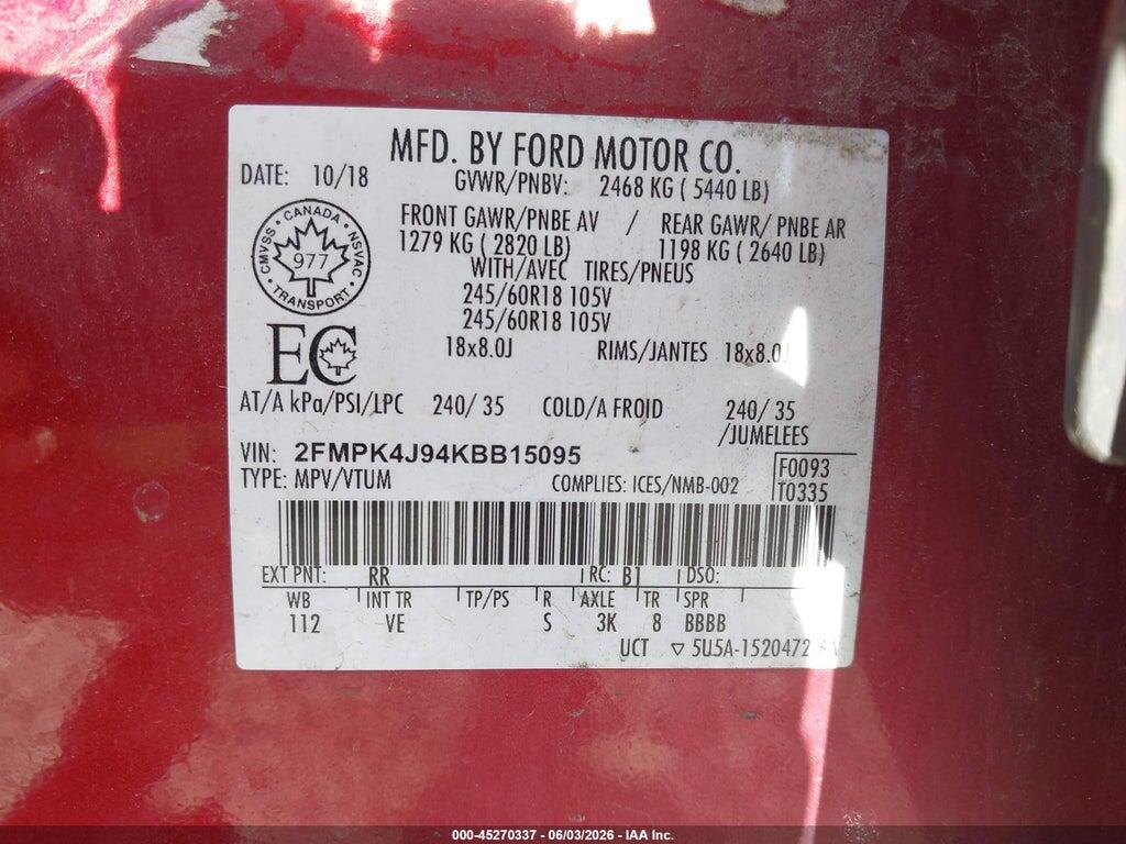 2FMPK4J94KBB15095 2019 FORD EDGE photo no. 9