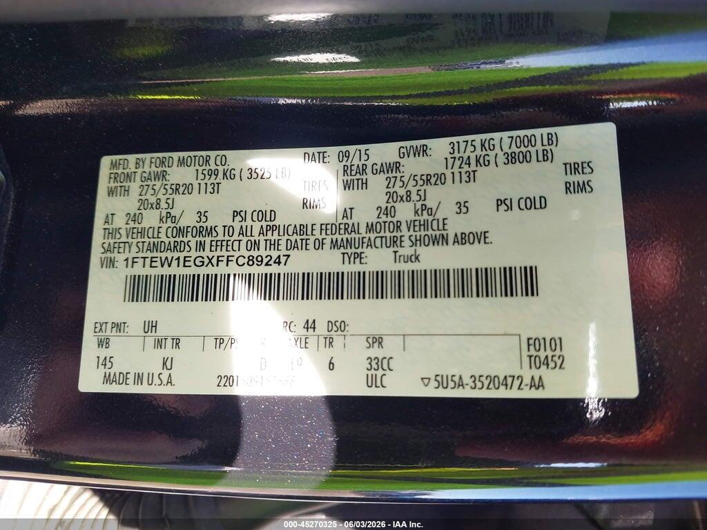 1FTEW1EGXFFC89247 2015 FORD F-150 photo no. 9