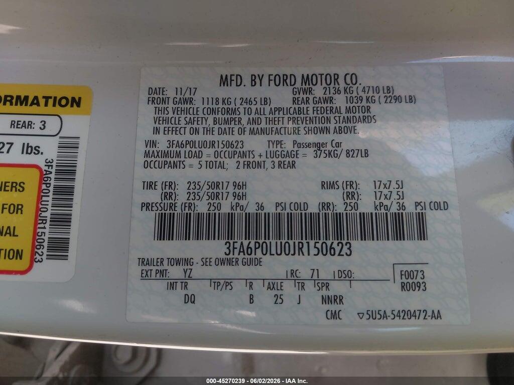 3FA6P0LU0JR150623 2018 FORD FUSION HYBRID photo no. 9