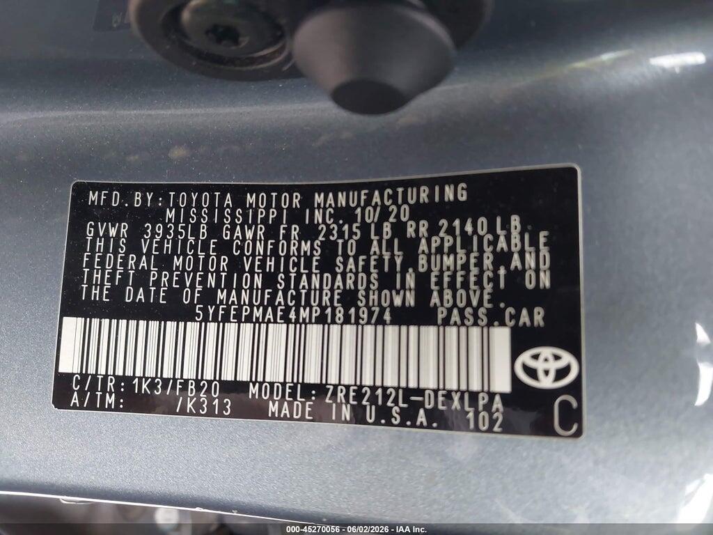5YFEPMAE4MP181974 2021 TOYOTA COROLLA photo no. 9
