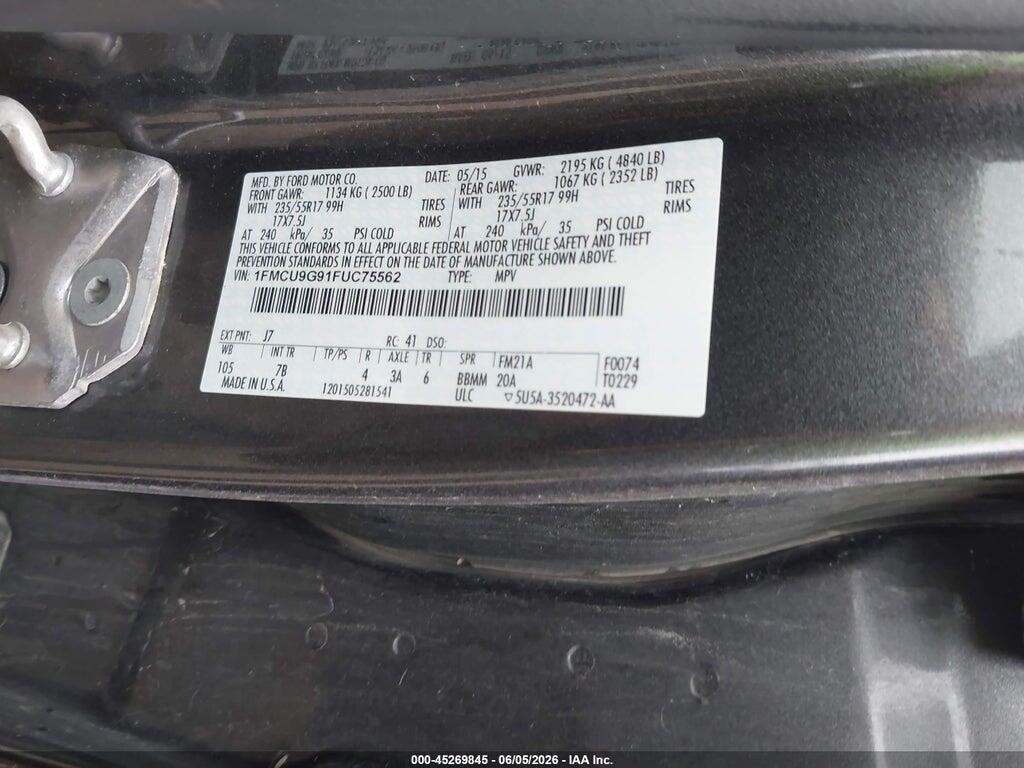 1FMCU9G91FUC75562 2015 FORD ESCAPE photo no. 9