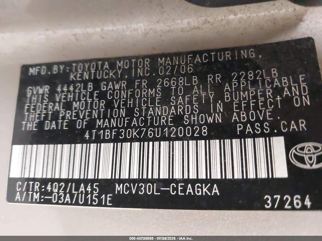 4T1BF30K76U120028 2006 TOYOTA CAMRY photo no. 9