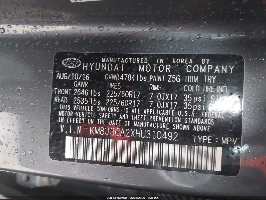 KM8J3CA2XHU310492 2017 HYUNDAI TUCSON photo no. 9