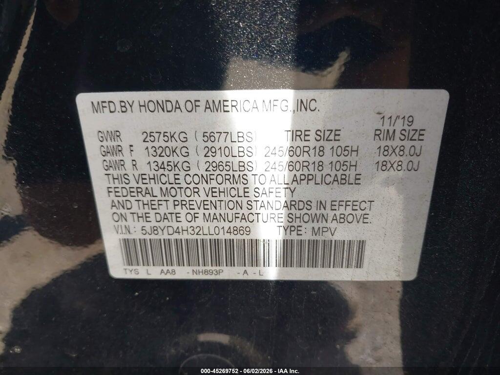 5J8YD4H32LL014869 2020 ACURA MDX photo no. 9