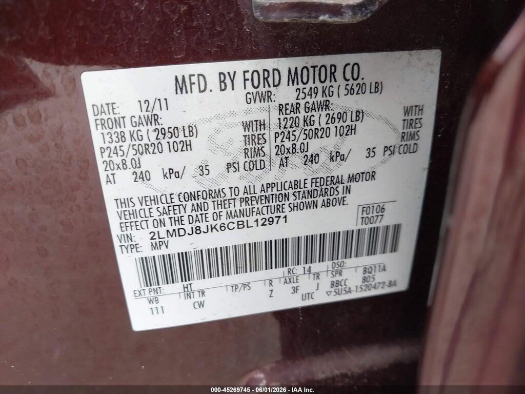 2LMDJ8JK6CBL12971 2012 LINCOLN MKX photo no. 9