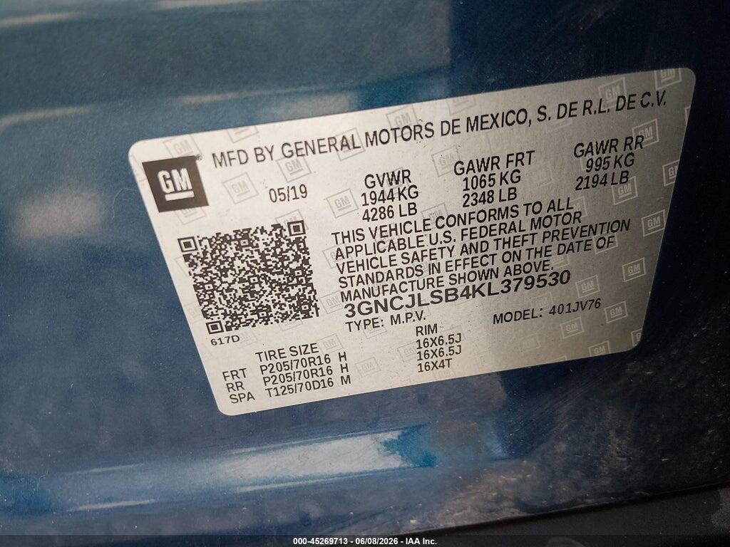 3GNCJLSB4KL379530 2019 CHEVROLET TRAX photo no. 9